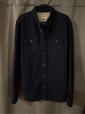 Jiberish Dark Blue Wool Button Up Shirt Jacket